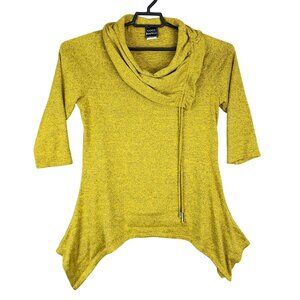 Women's Coco Bianco Yellow Asymmetrical Hem Tunic Top Cowl Neck Stretch Size L